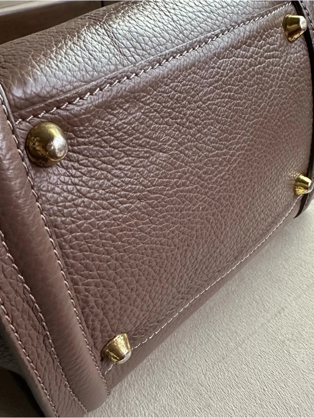 Genuine Leather Mini Satchel Taupe Brown | Crossbody Top Handle | Structured Bag - Picture 16 of 16